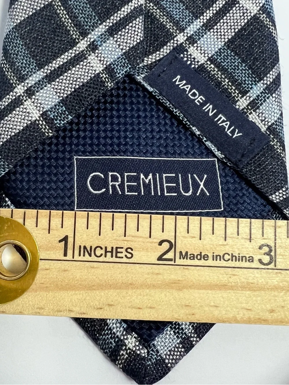 Cremieux Men’s Silk/Linen Plaid Woven Necktie Blue Gray White Italy